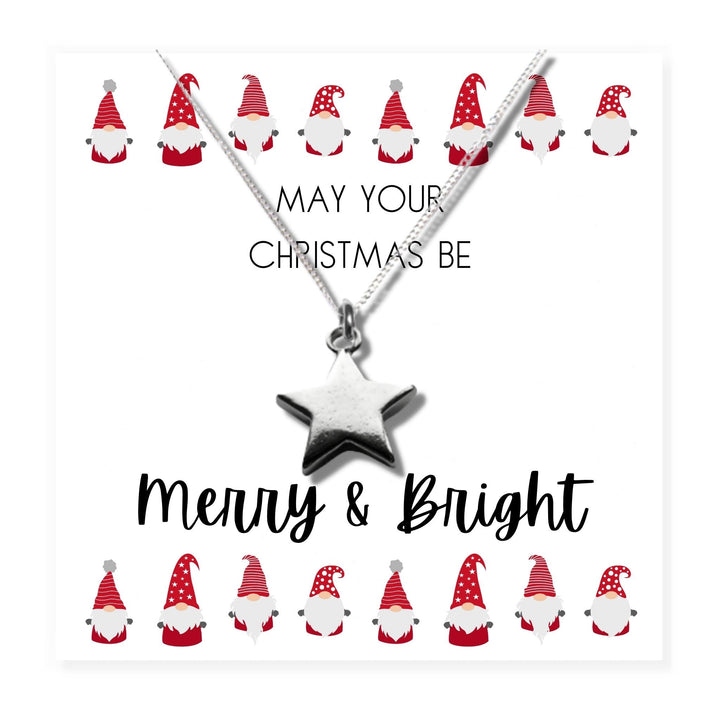 Small Merry & Bright Christmas Gift Hamper - Silver Star Necklace, Chocolates & Candle