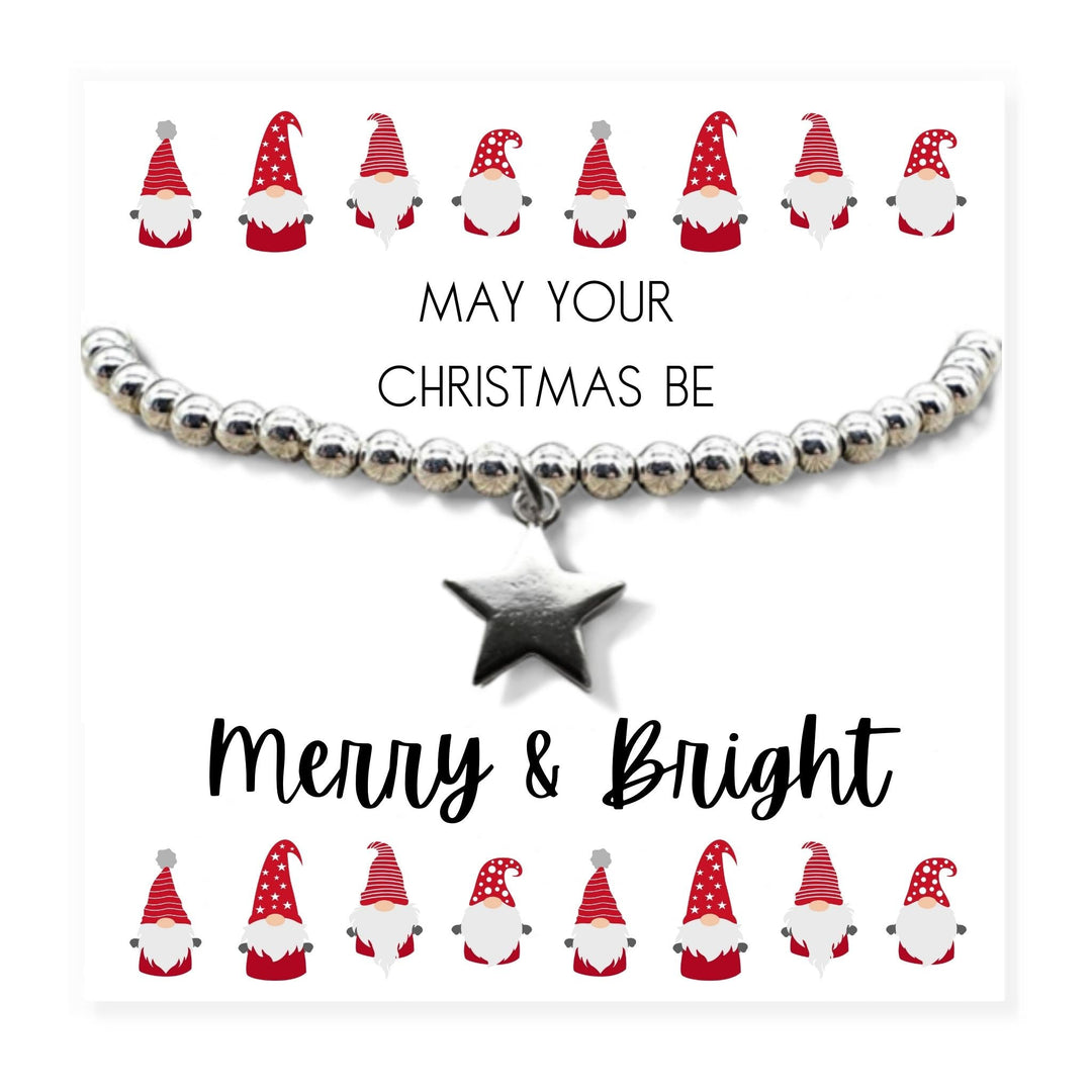 Small Merry & Bright Christmas Gift Hamper - Silver Star Bracelet, Chocolates & Candle