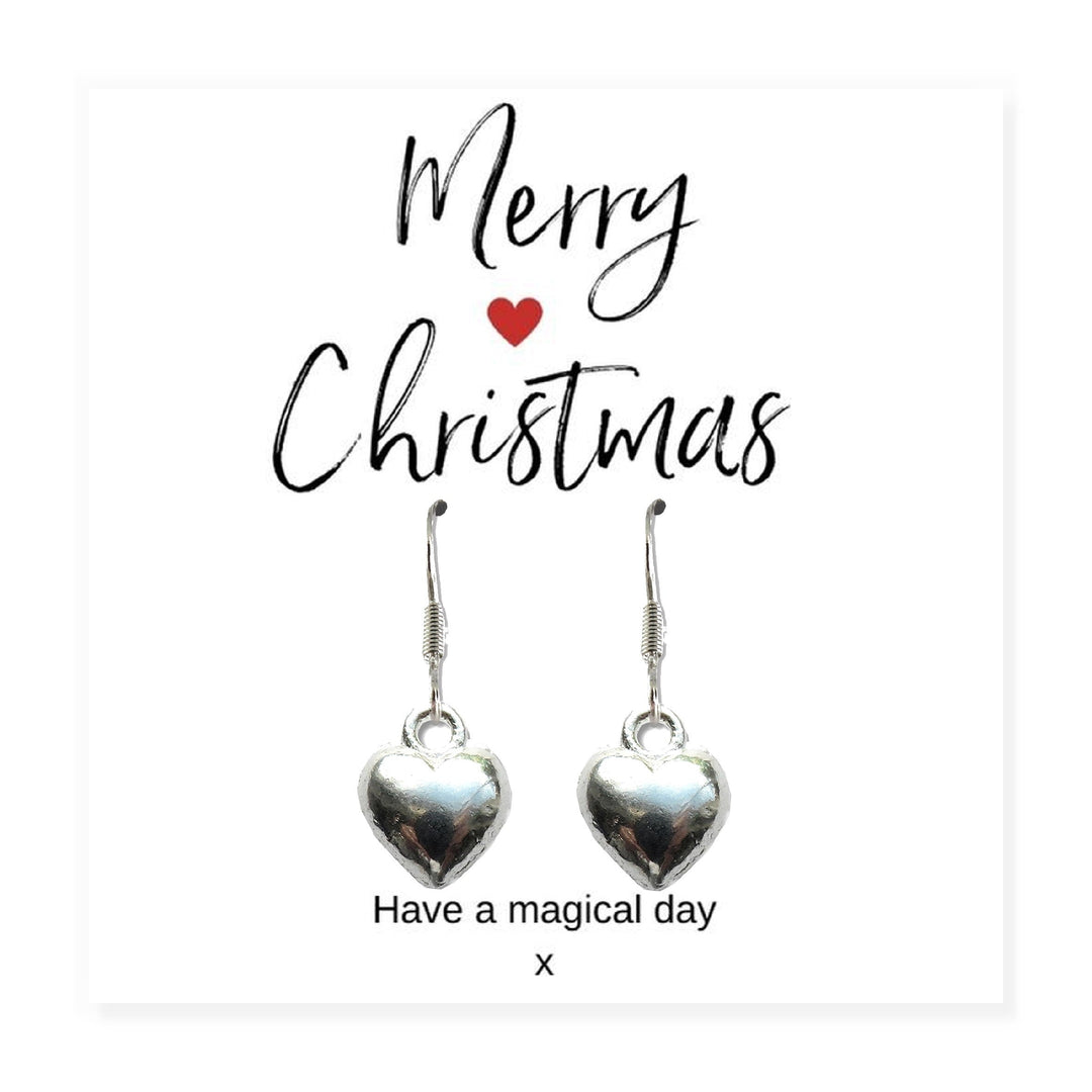 Small Merry Christmas Gift Hamper - Silver Heart Drop Earrings, Chocolates & Candle