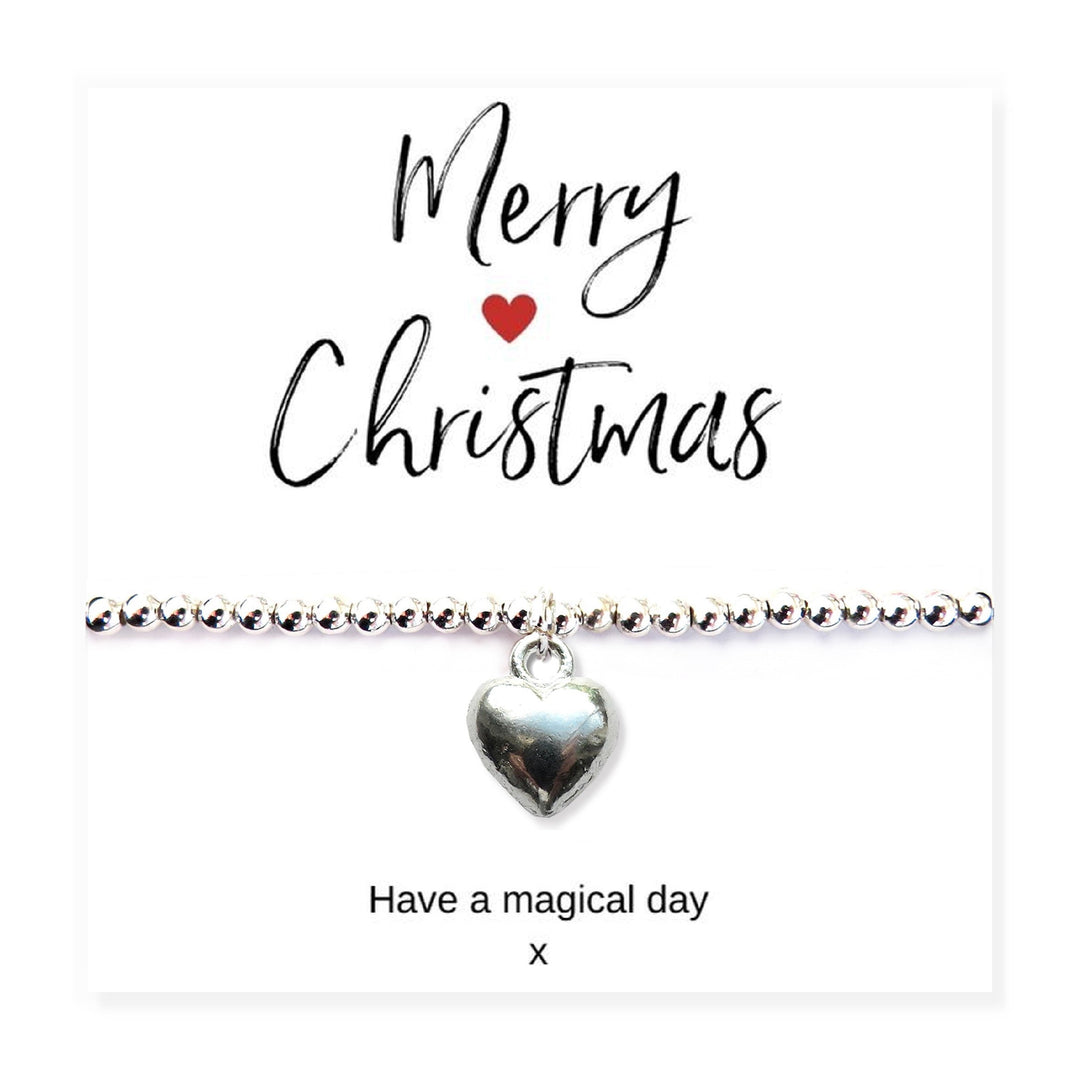 Small Merry Christmas Gift Hamper - Silver Heart Bracelet, Chocolates & Candle