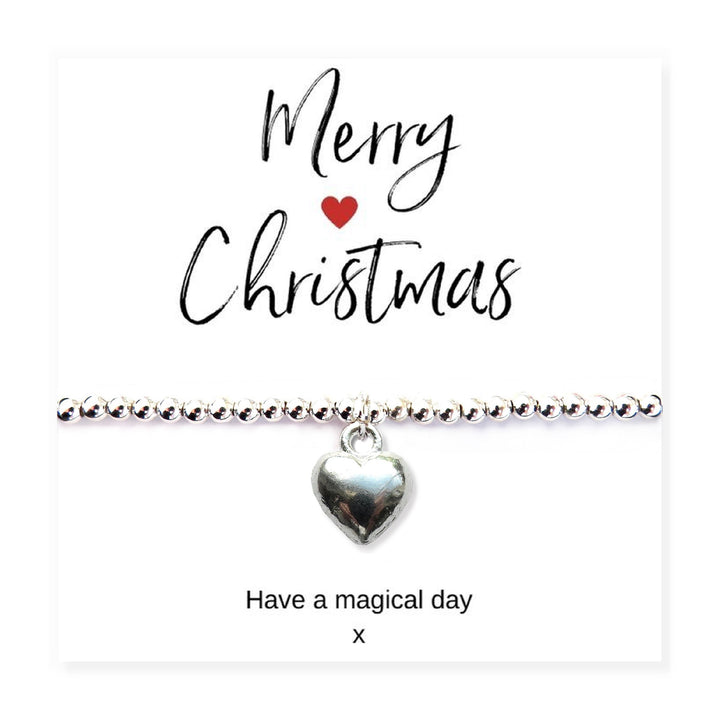 Small Merry Christmas Gift Hamper - Silver Heart Bracelet, Chocolates & Candle
