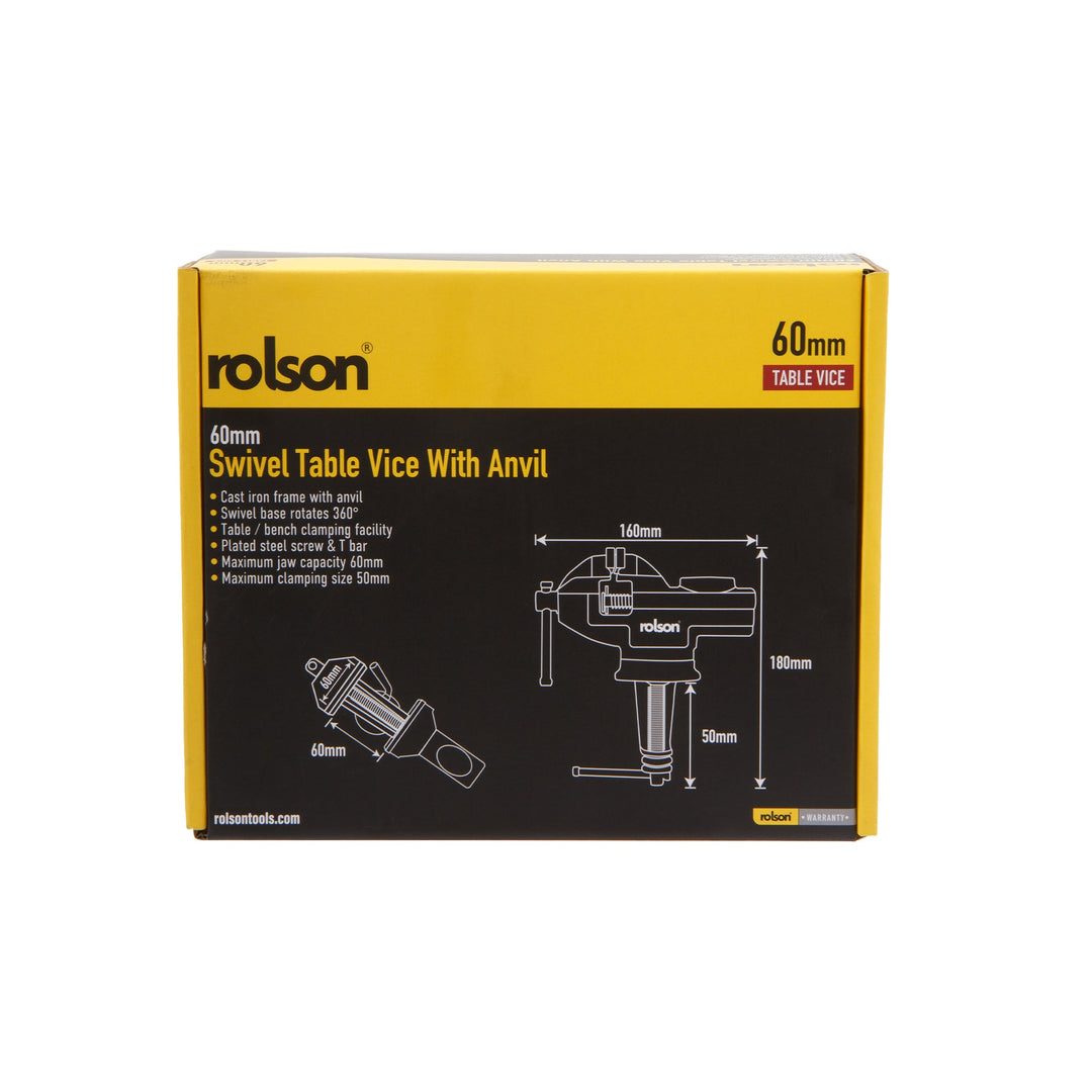 60mm Swivel Table Vice with Anvil by Rolson Tools