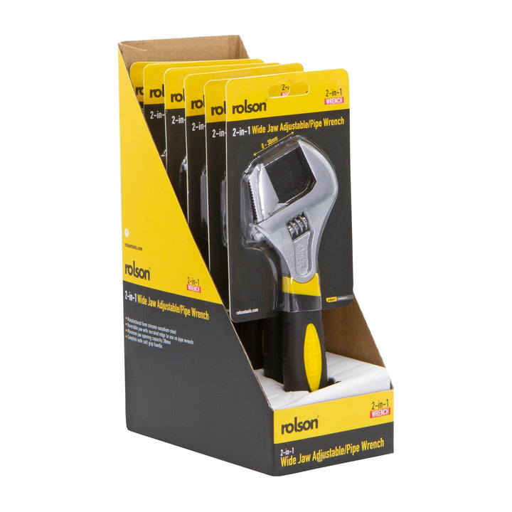 200mm 2-in-1 Extra Wide Opening Adjustable/Pipe Wrench by Rolson Tools