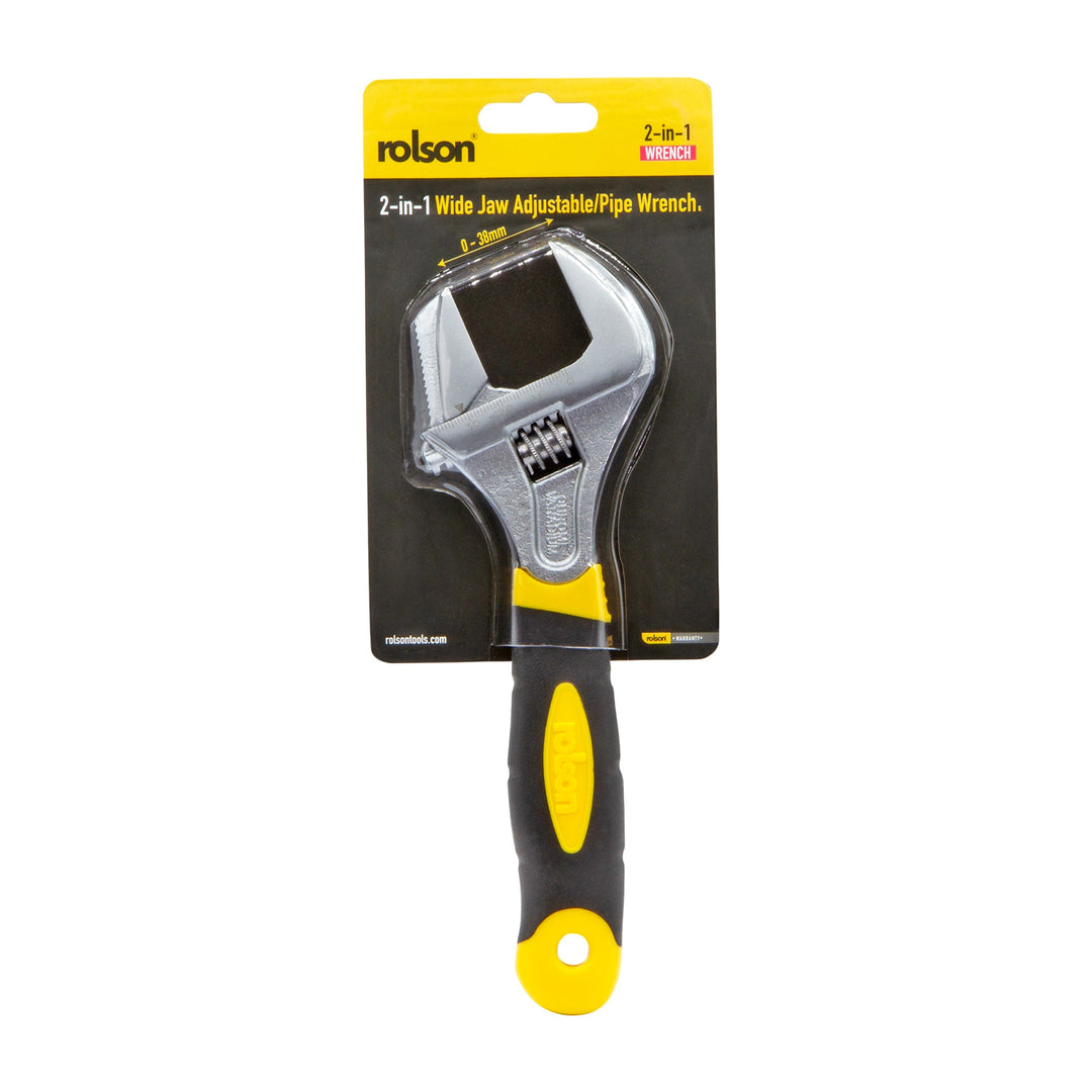 200mm 2-in-1 Extra Wide Opening Adjustable/Pipe Wrench by Rolson Tools