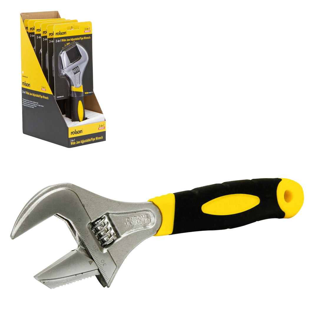 200mm 2-in-1 Extra Wide Opening Adjustable/Pipe Wrench by Rolson Tools