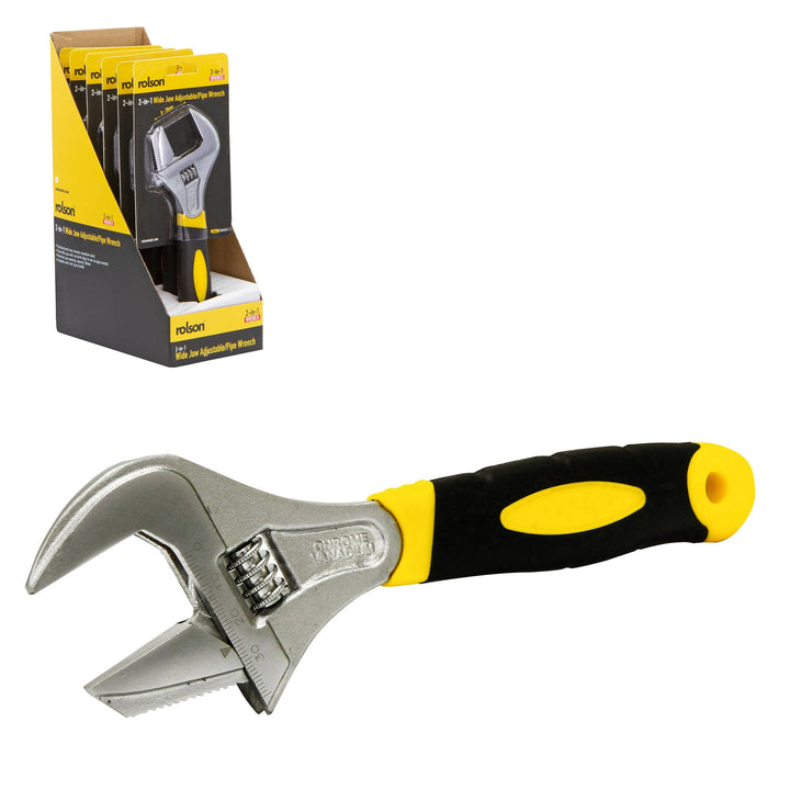 200mm 2-in-1 Extra Wide Opening Adjustable/Pipe Wrench by Rolson Tools