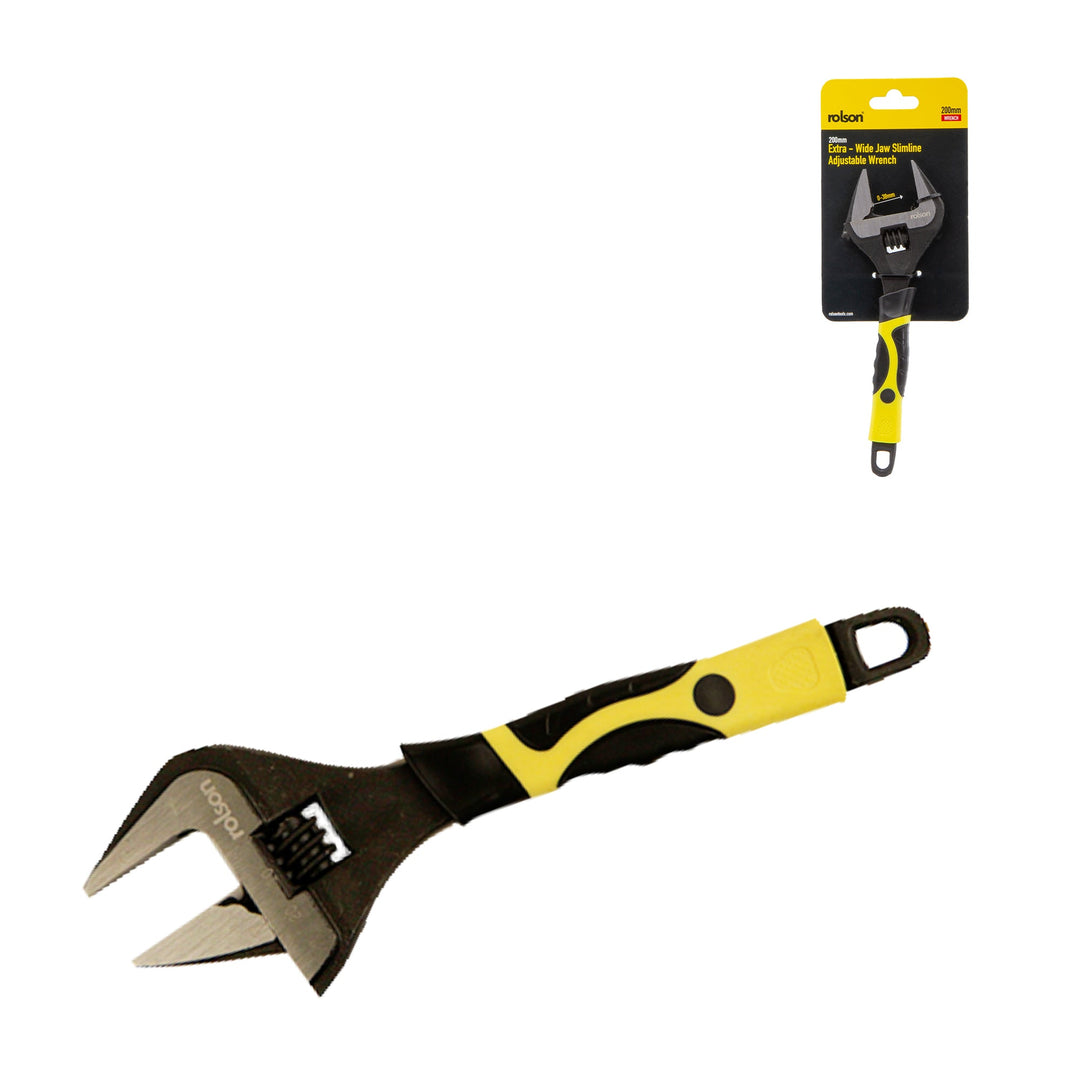 200mm Extra Wide Jaw Slimline Adjustable Wrench by Rolson Tools