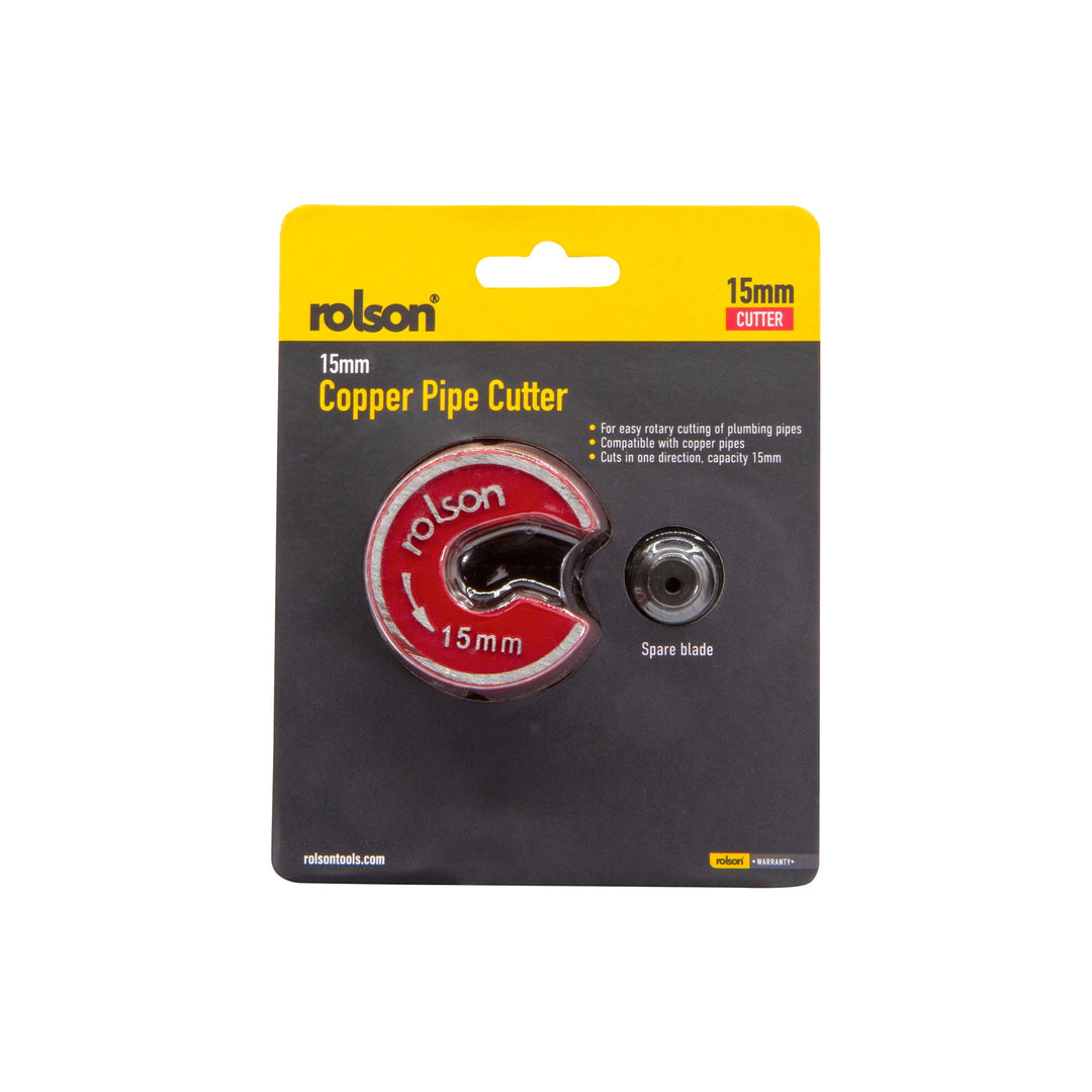 Rotary Action 15mm Copper Pipe Cutter with Spare Blade by Rolson Tools