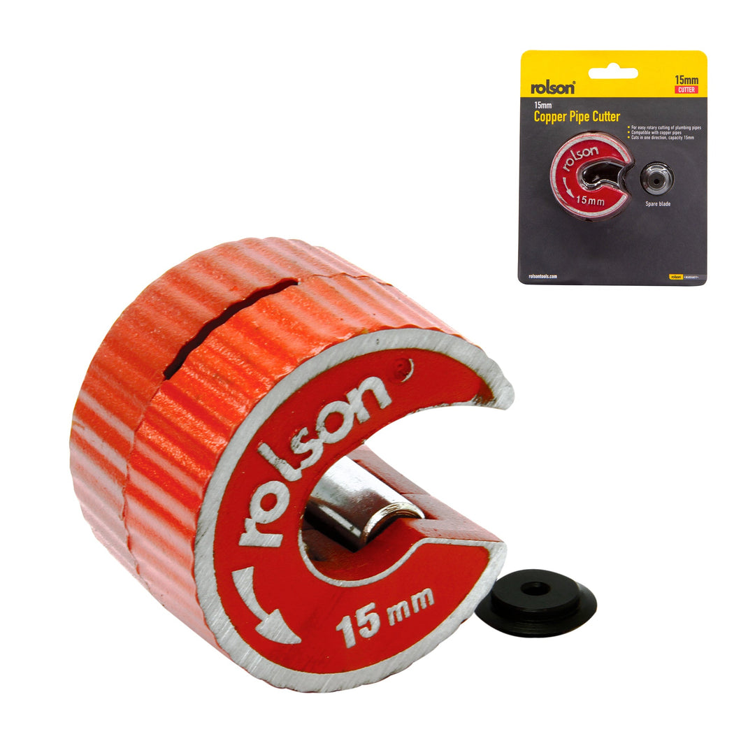 Rotary Action 15mm Copper Pipe Cutter with Spare Blade by Rolson Tools