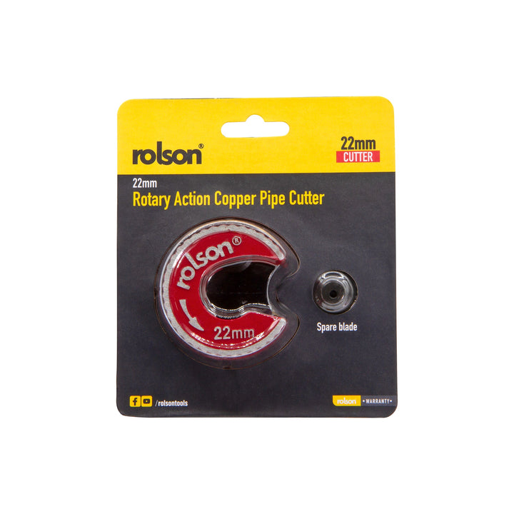 Rotary Action 22mm Copper Pipe Cutter with Spare Blade by Rolson Tools