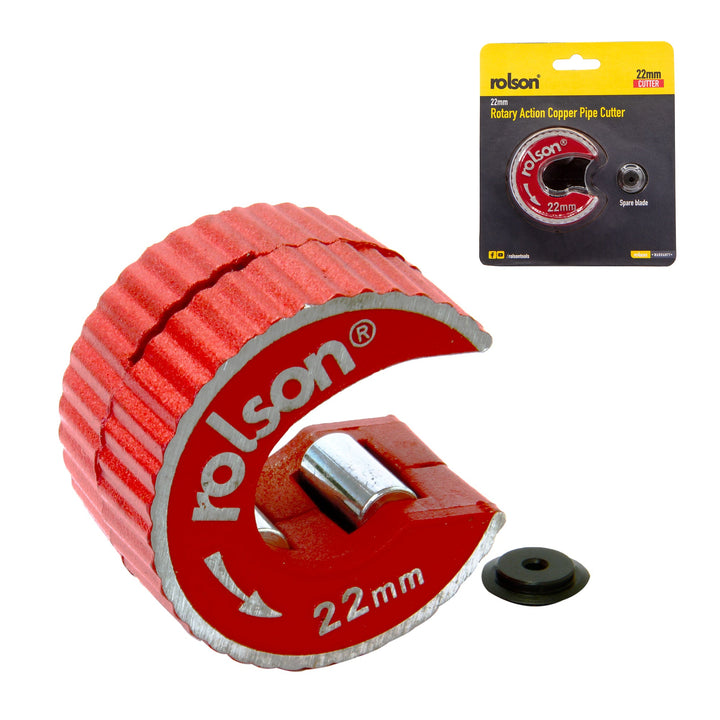 Rotary Action 22mm Copper Pipe Cutter with Spare Blade by Rolson Tools