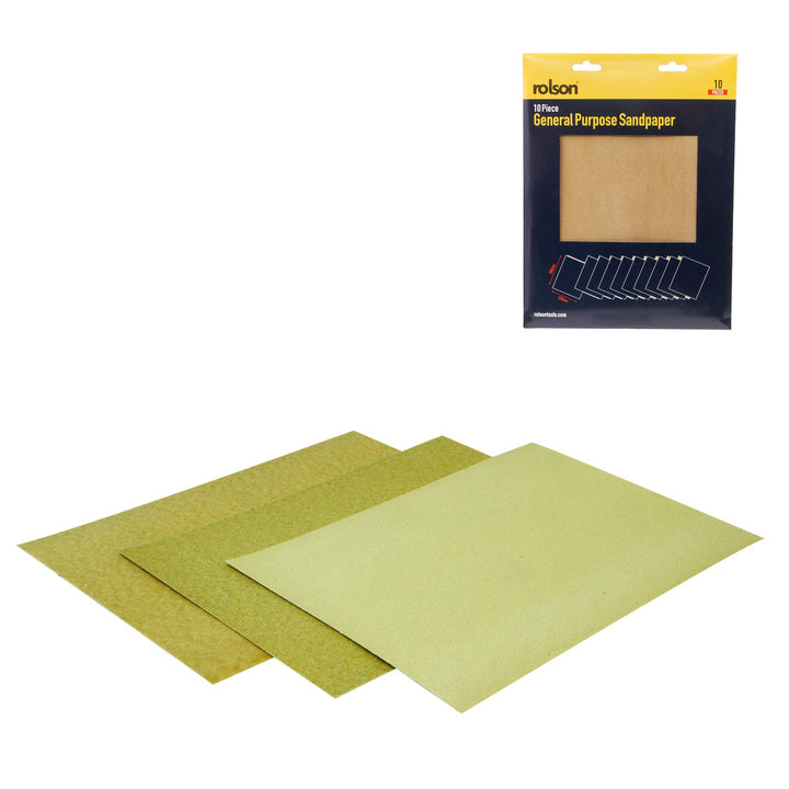 10 Piece 230 x 280mm Sandpaper Sheets by Rolson Tools at Klevaro