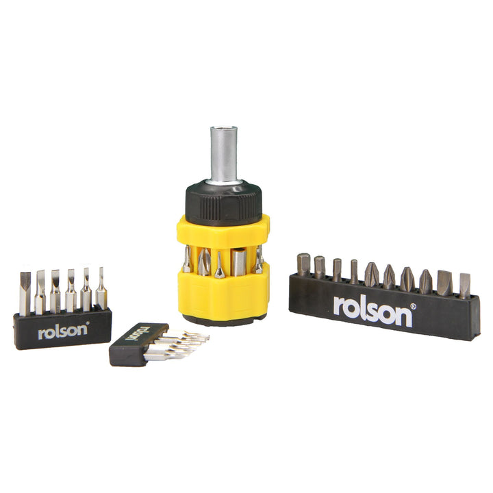 34 Piece Stubby Ratchet Screwdriver & Bit Set by Rolson Tools at Klevaro
