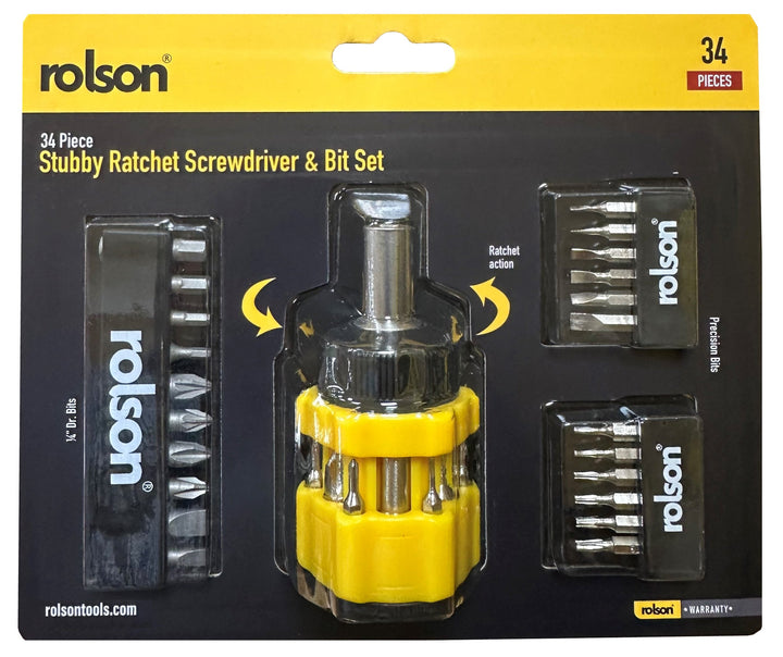 34 Piece Stubby Ratchet Screwdriver & Bit Set by Rolson Tools, image 2