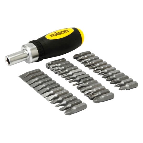 38 Piece Stubby Ratchet Screwdriver & Bit Set by Rolson Tools at Klevaro