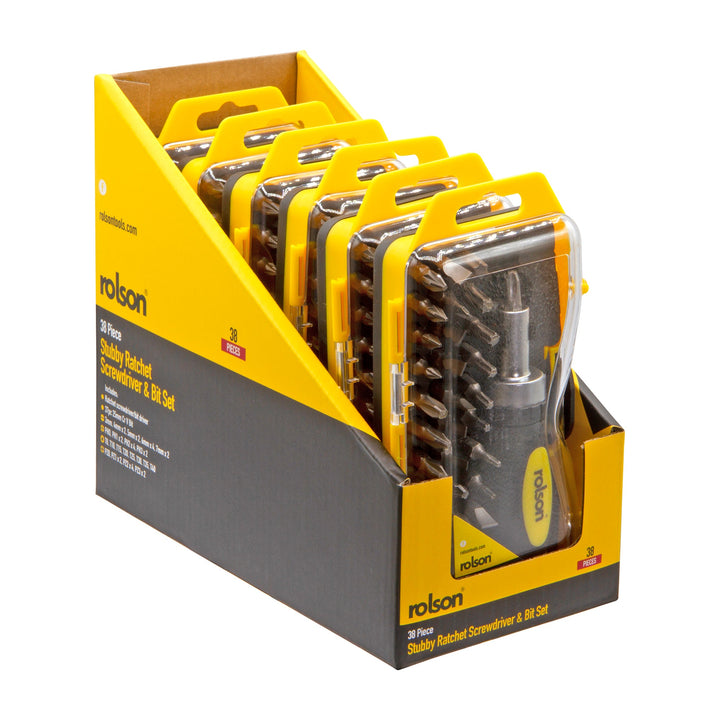38 Piece Stubby Ratchet Screwdriver & Bit Set by Rolson Tools, image 2
