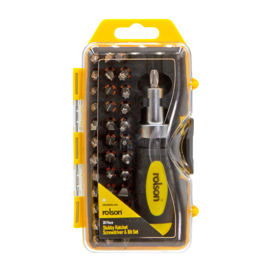 38 Piece Stubby Ratchet Screwdriver & Bit Set by Rolson Tools, image 3