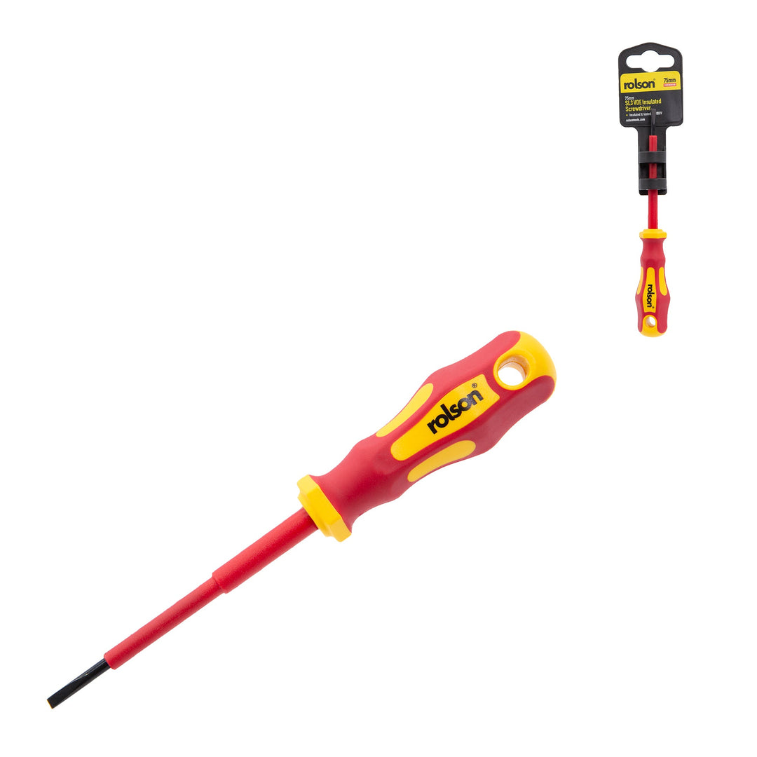 3 x 75mm Slotted VDE Screwdriver by Rolson Tools