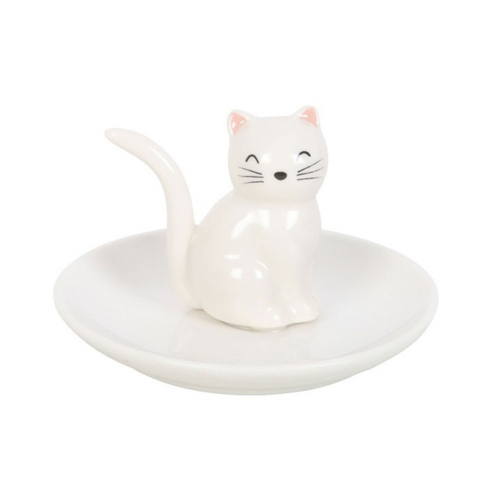 Sitting White Cat Face Trinket Dish