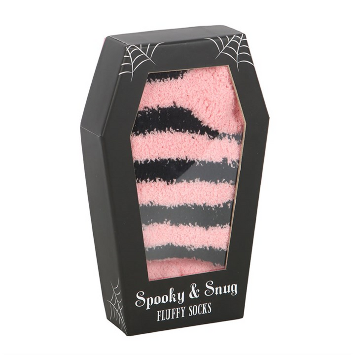 Pink and Black Striped Socks in Coffin Gift Box
