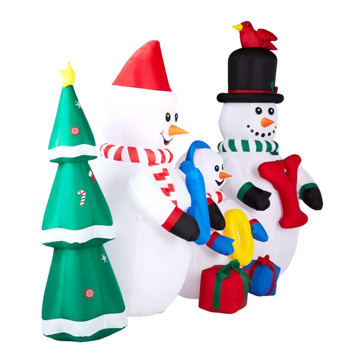 2.4M Lighted Christmas Inflatable Decoration, Inflatable Snowman Family with JOY and Xmas Tree, Funny Blow Up Yard Decorations with Built-in LED Lights for Holiday Party Front Yard Lawn Garden Decor