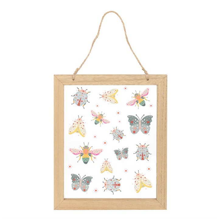 Floral Bug Print Glass Wall Hanging
