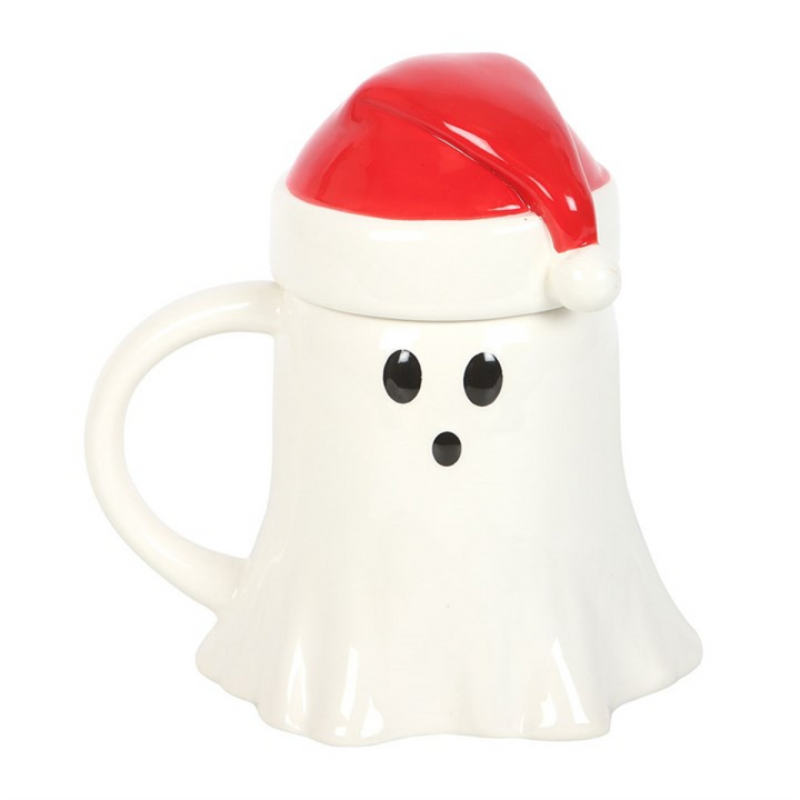 Ghost Shaped Mug with Santa Hat Lid