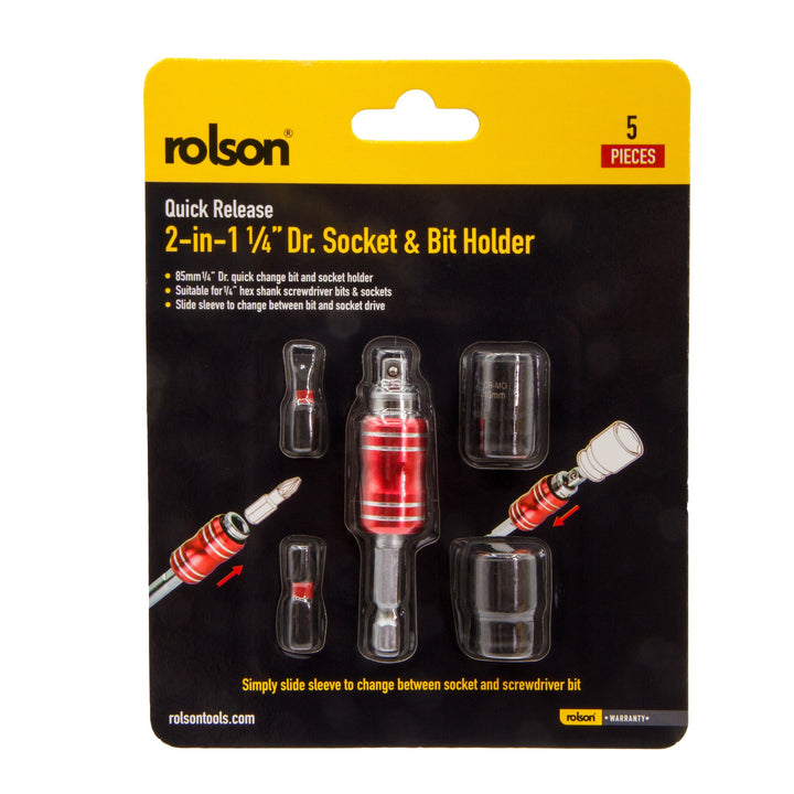 Quick Release 2-in-1 ¼" Dr. Bit & Socket Holder by Rolson Tools