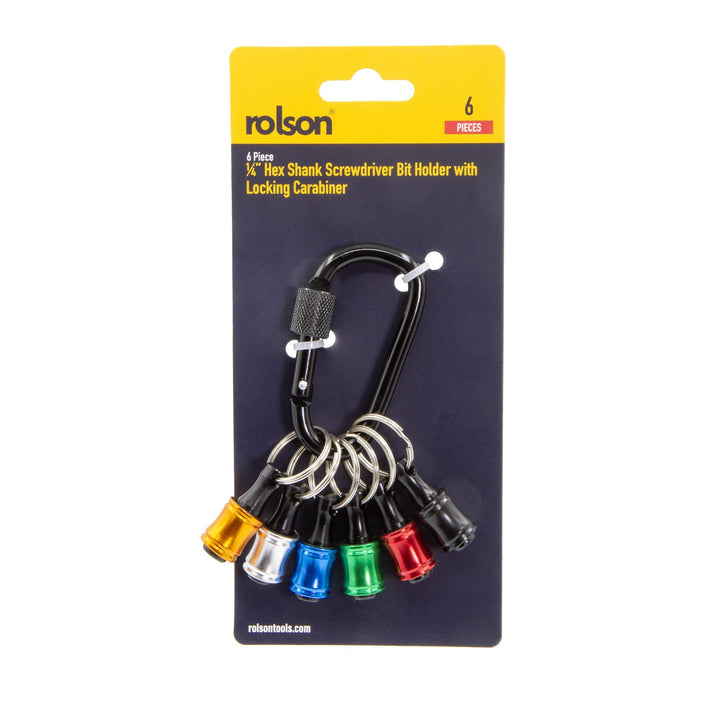 6 Piece ¼" Hex Shank Screwdriver Bit Holder & Locking Carabiner by Rolson Tools