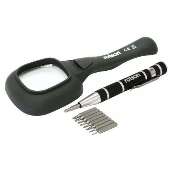 6 LED Magnifier & 9 in 1 Precision Screwdriver by Rolson Tools at Klevaro
