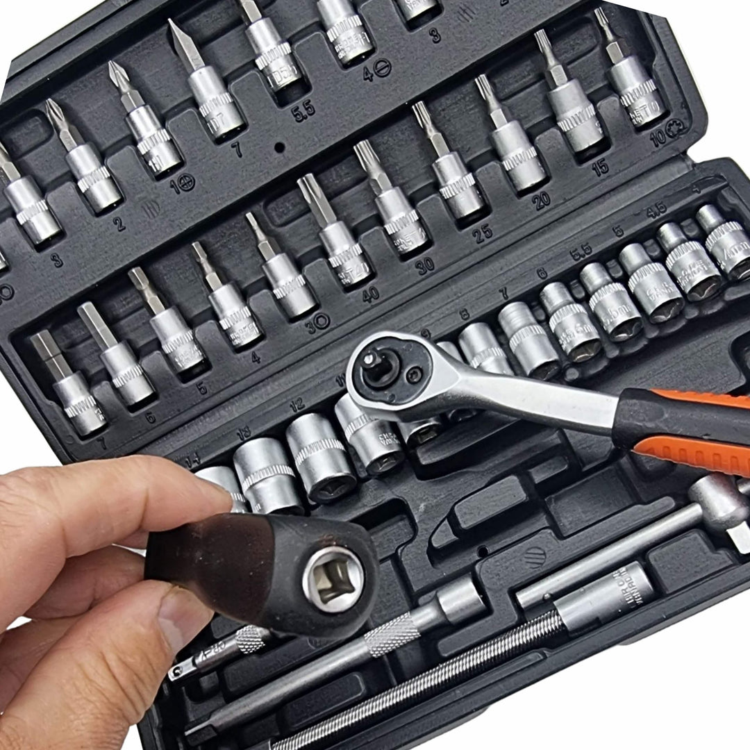 46 Piece ¼" Dr Metric CrV Socket & Bit Set by Rolson Tools