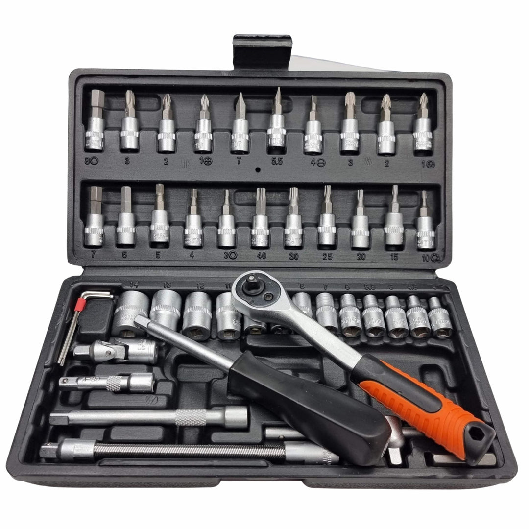 46 Piece ¼" Dr Metric CrV Socket & Bit Set by Rolson Tools