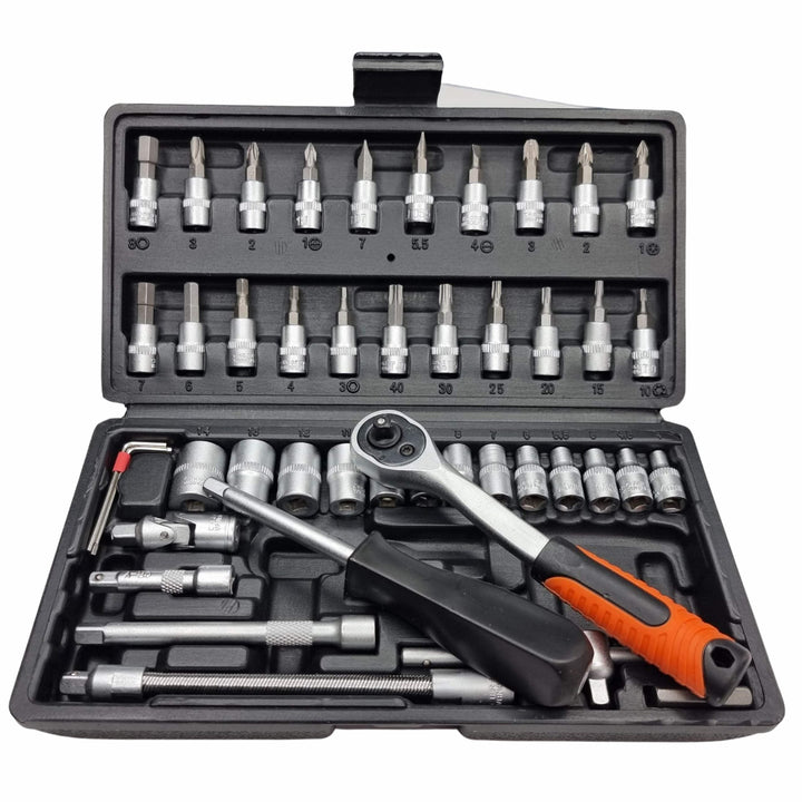 46 Piece ¼" Dr Metric CrV Socket & Bit Set by Rolson Tools