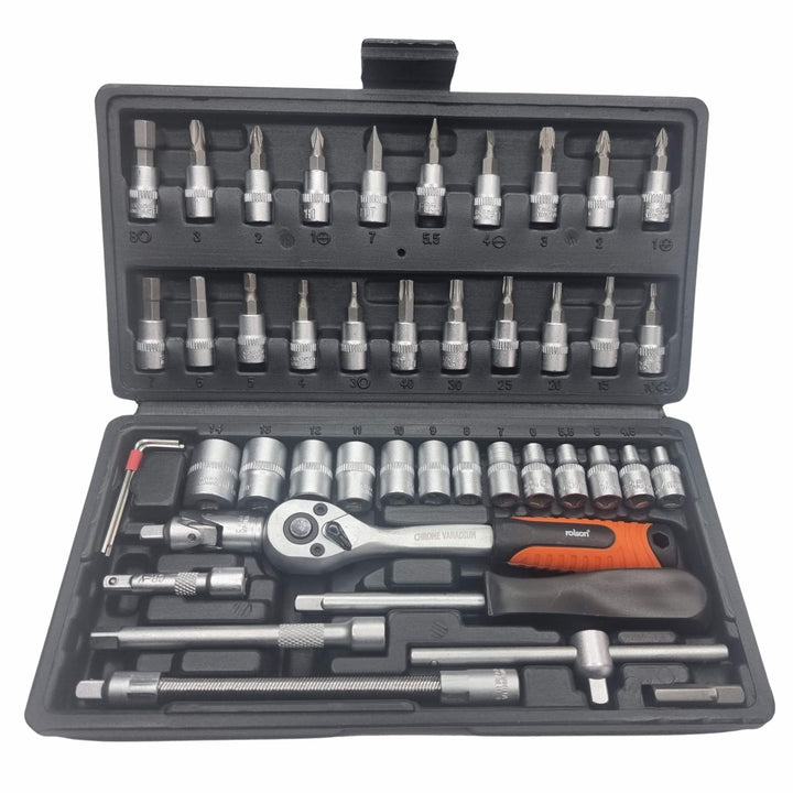 46 Piece ¼" Dr Metric CrV Socket & Bit Set by Rolson Tools
