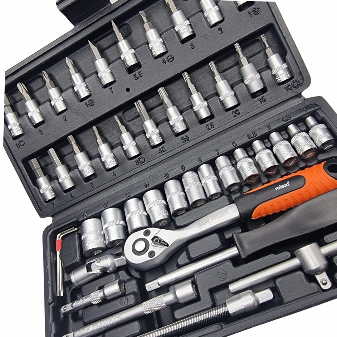 46 Piece ¼" Dr Metric CrV Socket & Bit Set by Rolson Tools