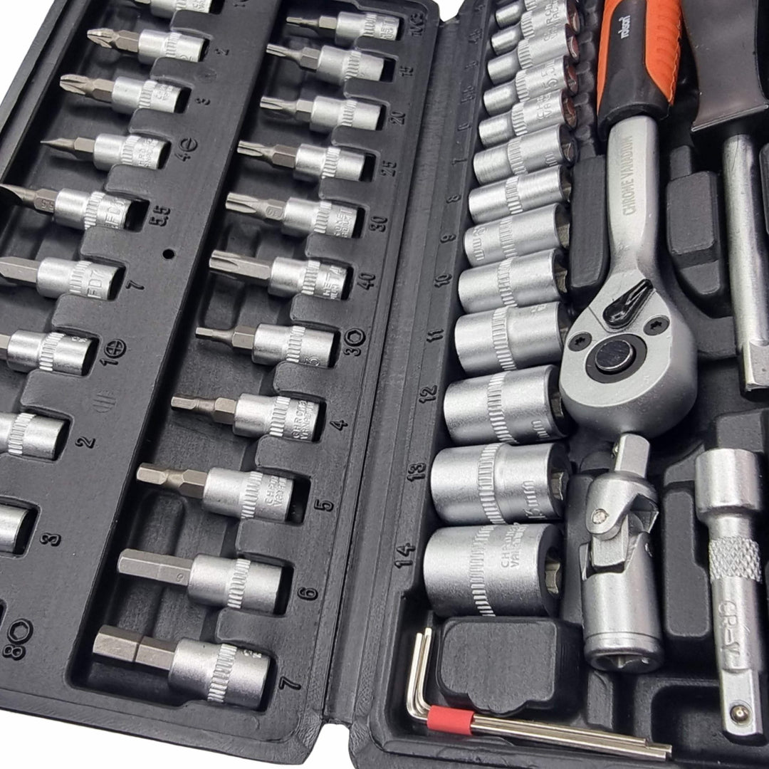 46 Piece ¼" Dr Metric CrV Socket & Bit Set by Rolson Tools