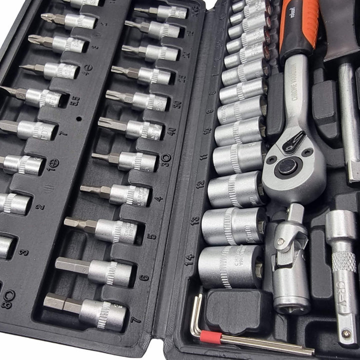 46 Piece ¼" Dr Metric CrV Socket & Bit Set by Rolson Tools
