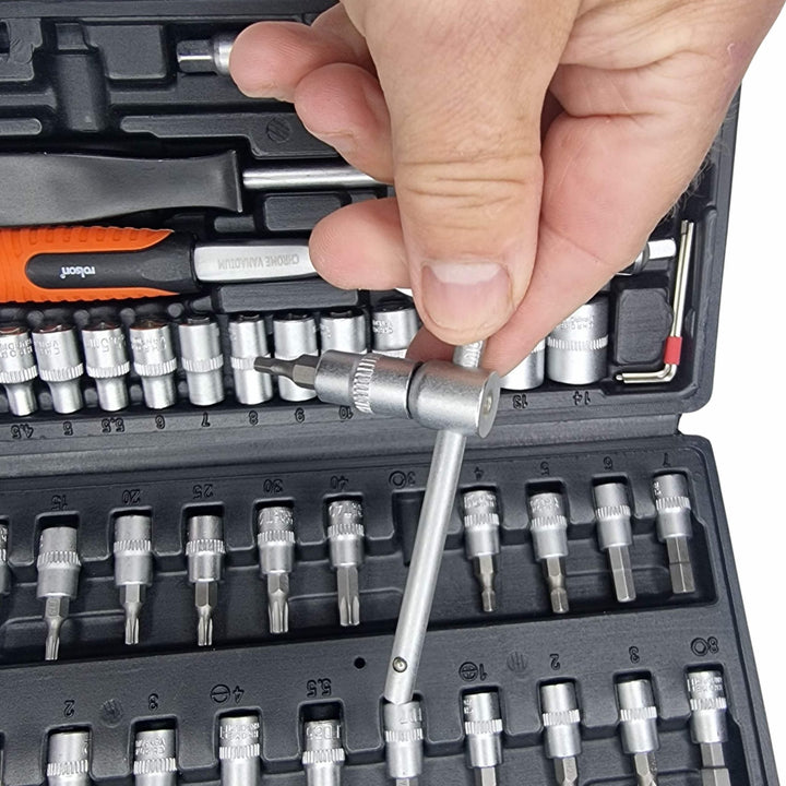 46 Piece ¼" Dr Metric CrV Socket & Bit Set by Rolson Tools