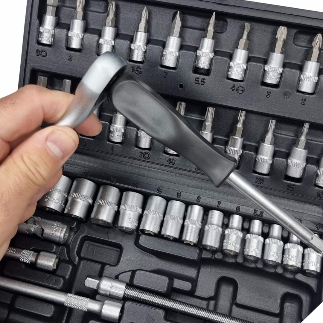 46 Piece ¼" Dr Metric CrV Socket & Bit Set by Rolson Tools