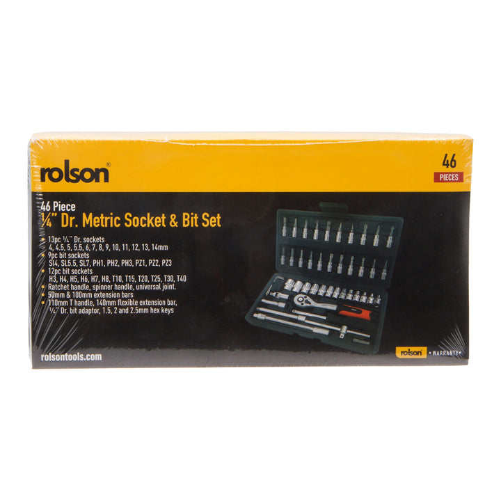 46 Piece ¼" Dr Metric CrV Socket & Bit Set by Rolson Tools