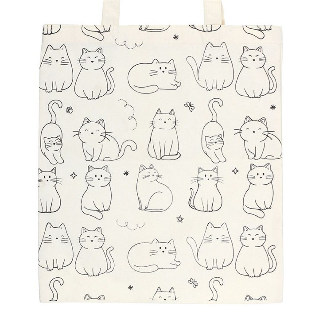 White Cat Print Polycotton Tote Bag