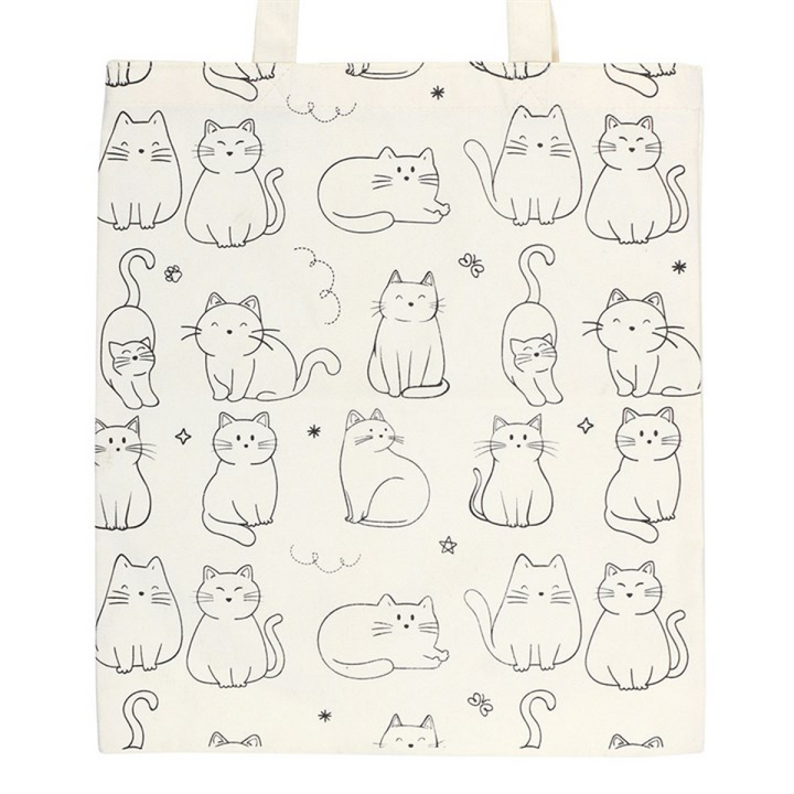White Cat Print Polycotton Tote Bag
