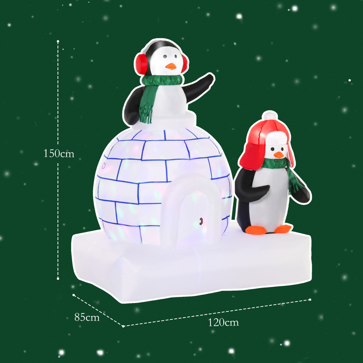 5ft Christmas Inflatable Penguins Wearing a Scarf with Ice House In & outdoors