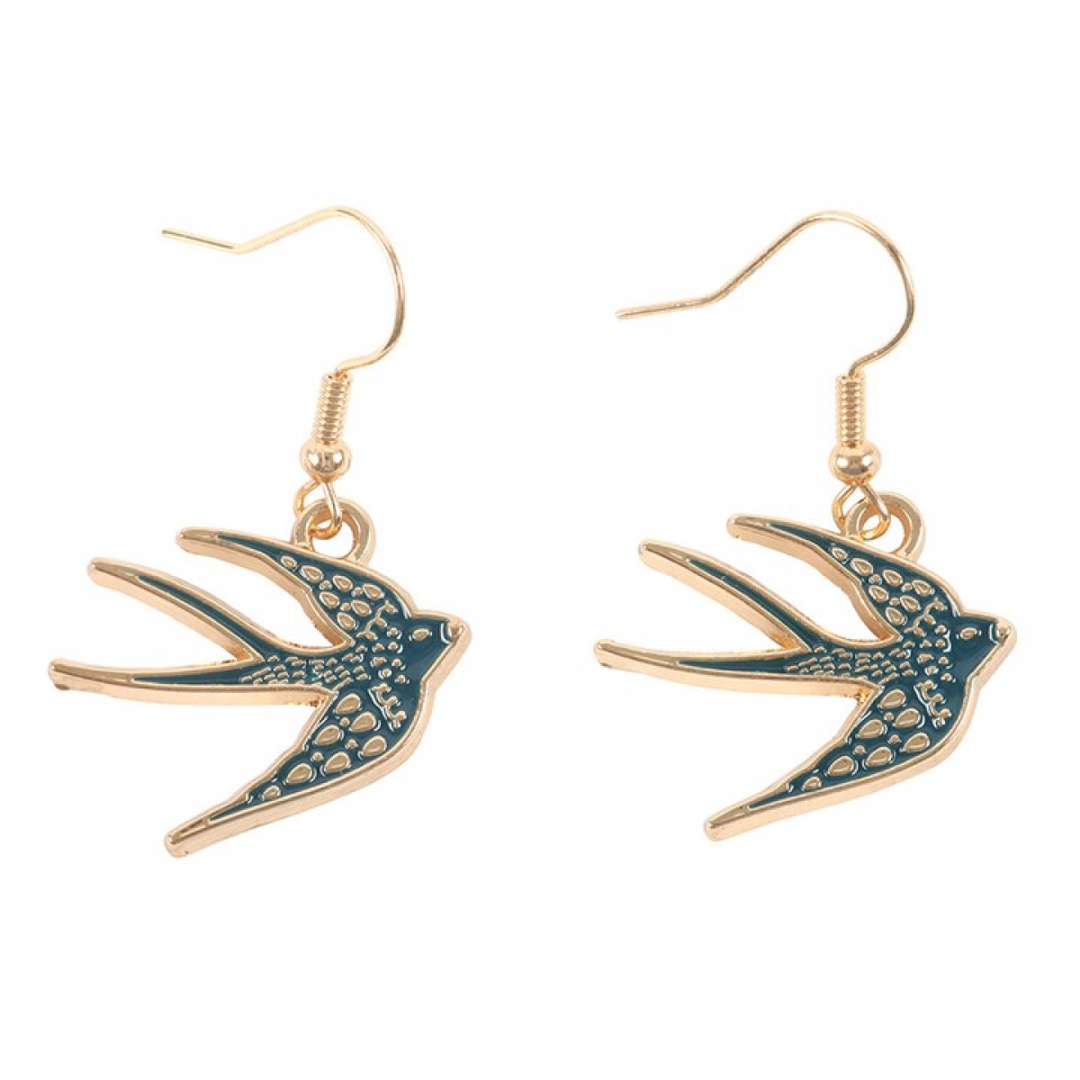 Blue Spread Your Wings Swallow Earrings
