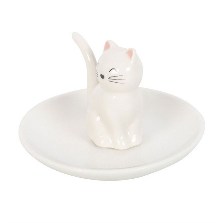 Sitting White Cat Face Trinket Dish