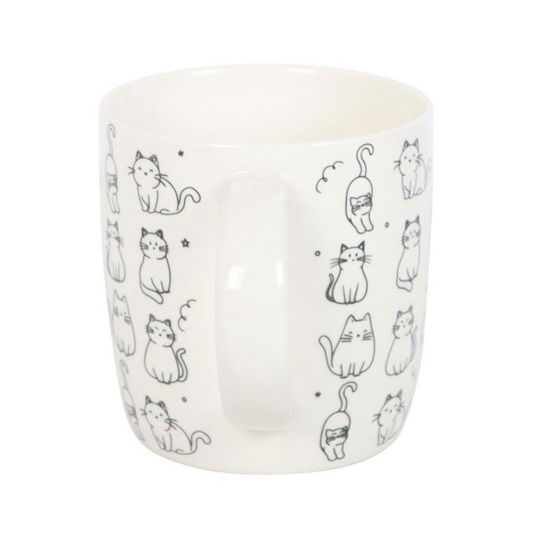 White Happy Cat Print Mug