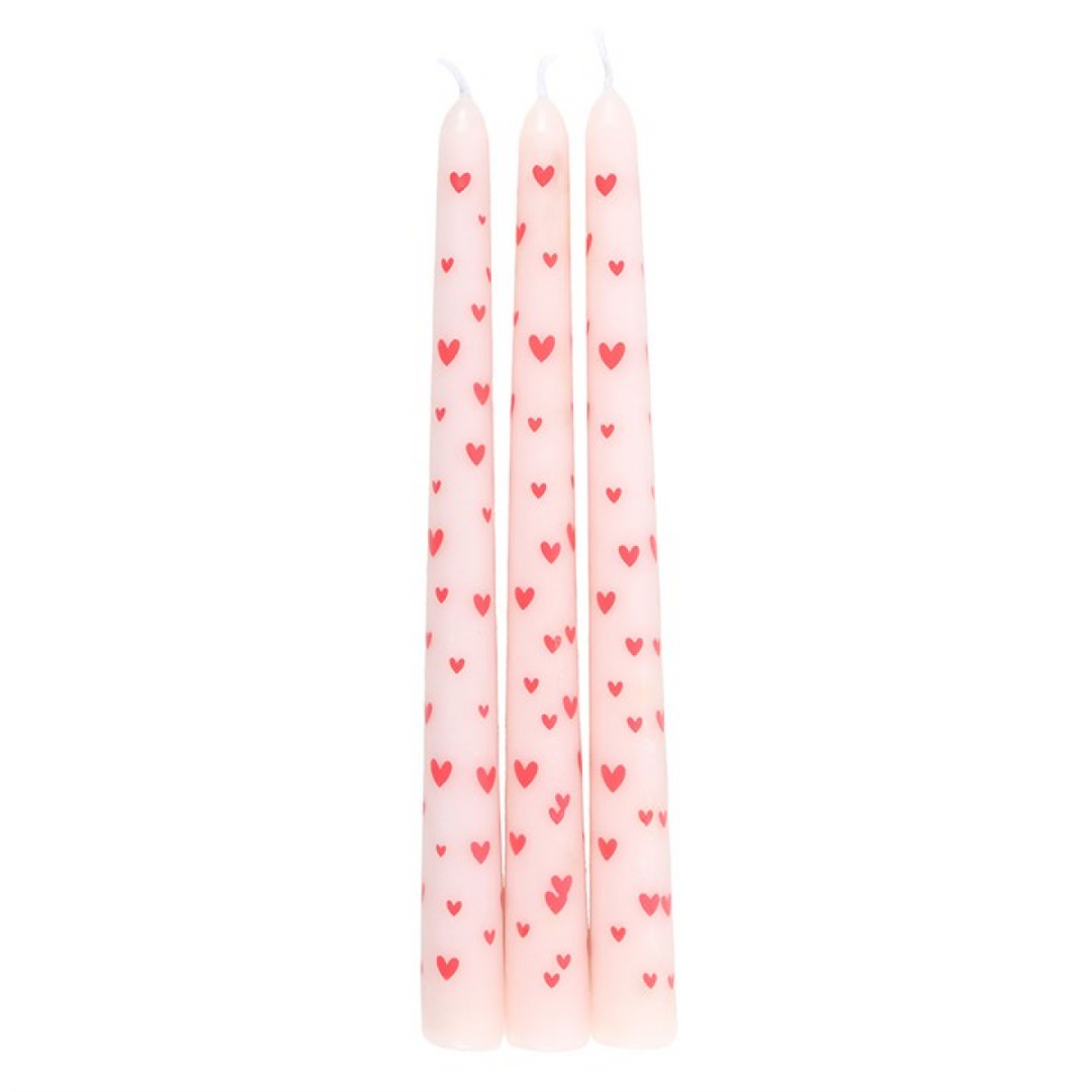 Set of 3 Love Heart Taper Candles
