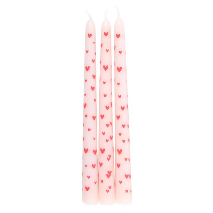 Set of 3 Love Heart Taper Candles
