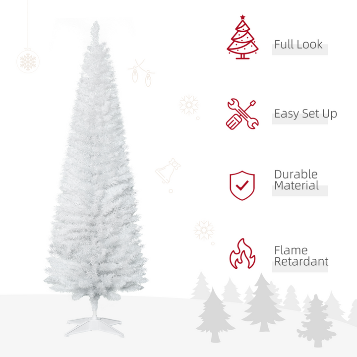 1.8m 6ft Artificial Pine Pencil Slim Christmas Tree with 390 Branch Tips White