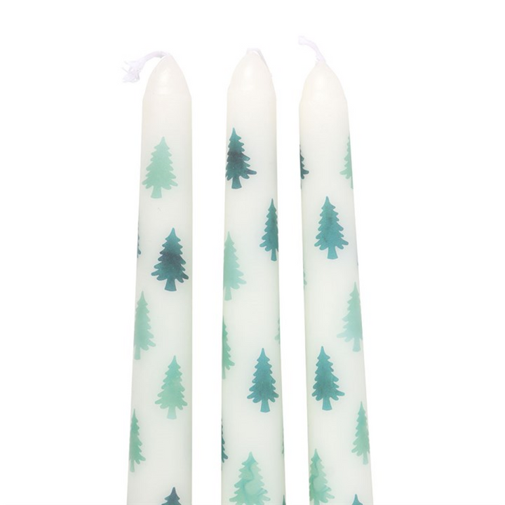Set of 3 White Fir Tree Taper Candles